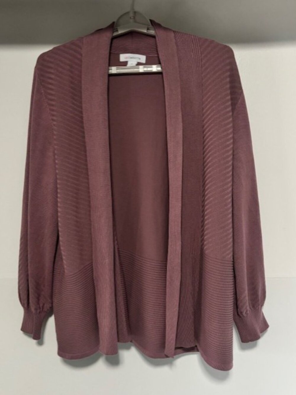 Liz Claiborne XL Dusty Mauve Open Front Cardigan Sweater Textured Knit Long - Picture 2 of 7
